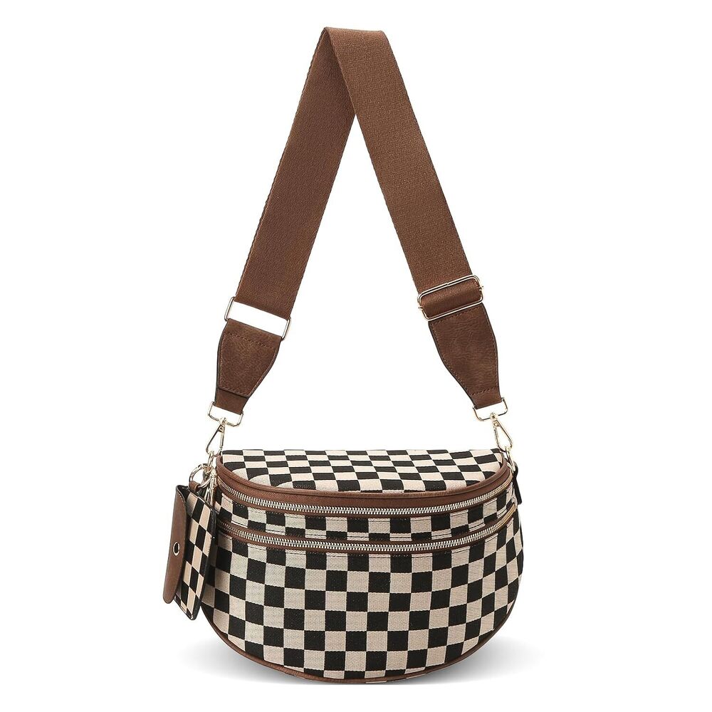Checkered Crossbody Bag with Adjustable Strap